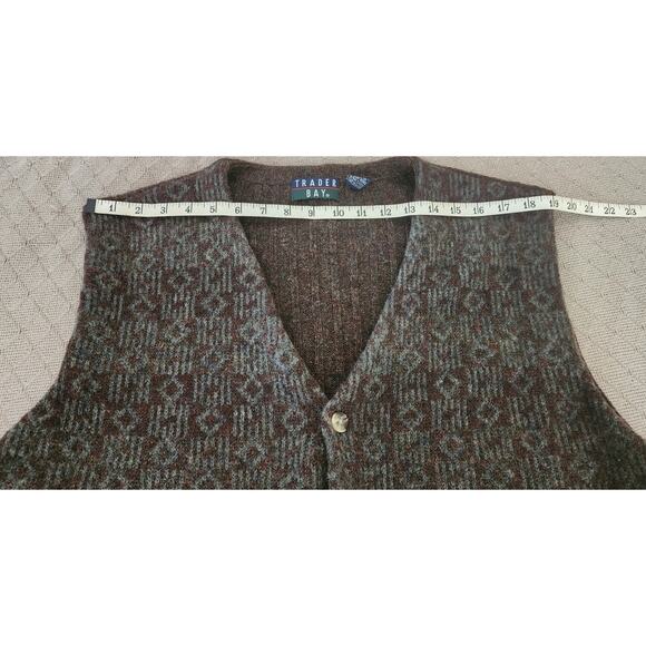 Traders Bay VTG 90's 100% Wool Brown and Gray Cable Knit Button Down Vest Men XL - Picture 5 of 9